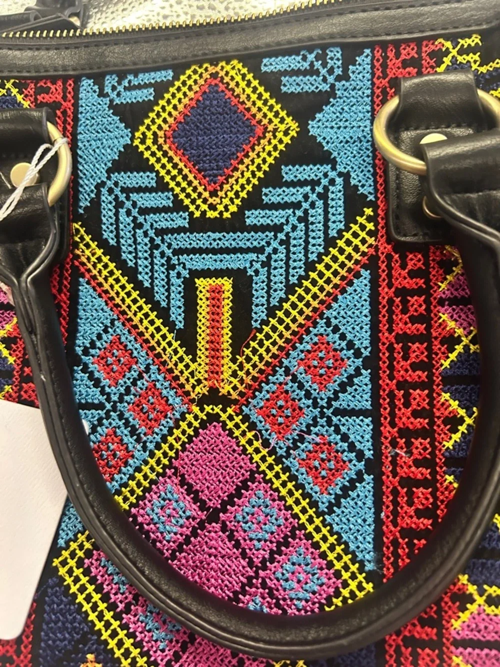 MMS Design Studio Boho Tribal Satchel | Zebra Print & Embroidered Crossbody Bag